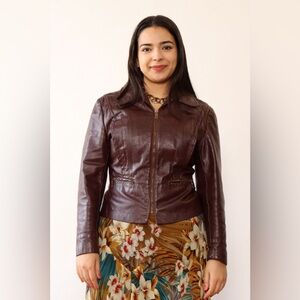 Deep Purple Leather Zip Jacket M